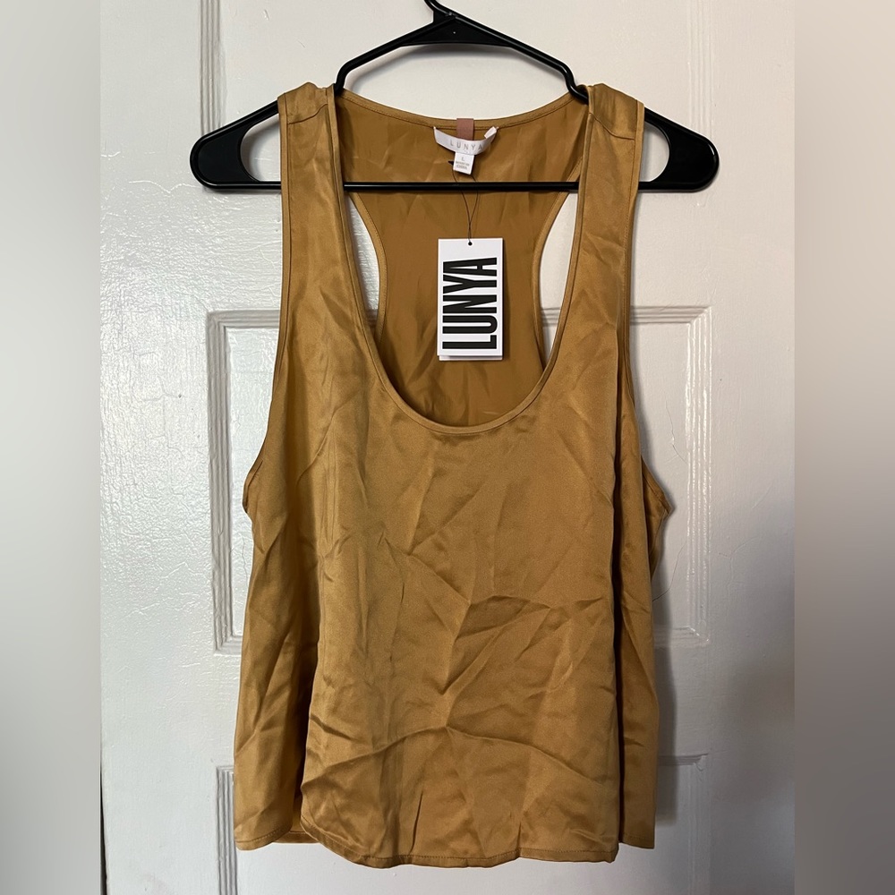 NWT ! LUNYA Washable Silk Sleep Lounge Tank Top Cami sz Large, Euphoric Gold